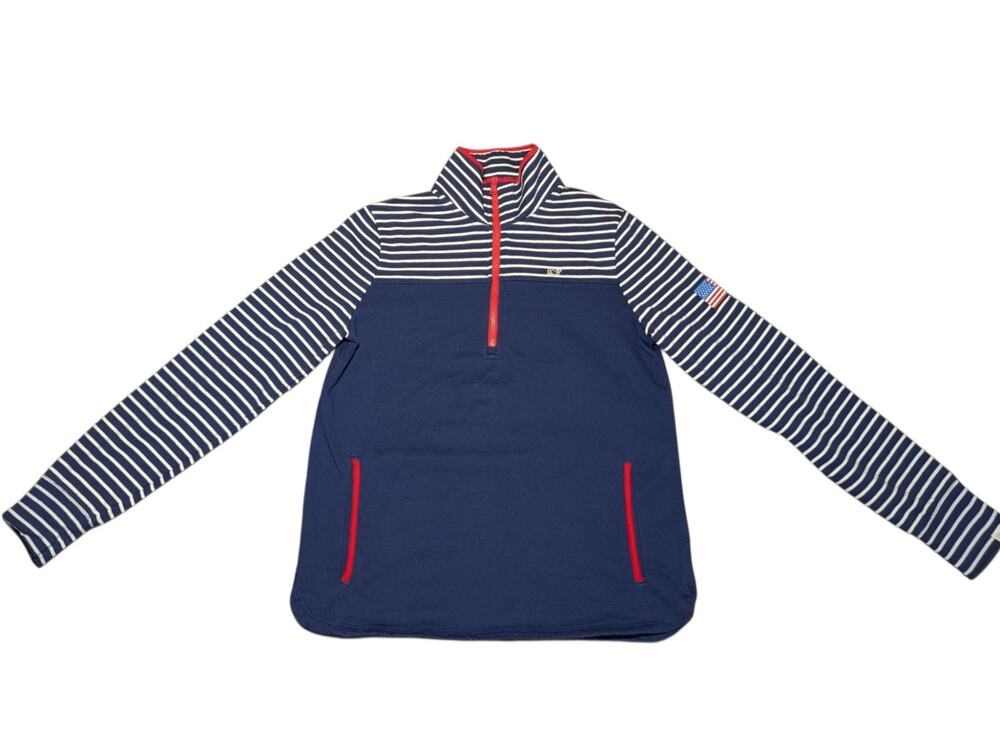 Vineyard Vines Americana Shep Shirt Womens S Small Navy Striped 1/4 Zip Pullover